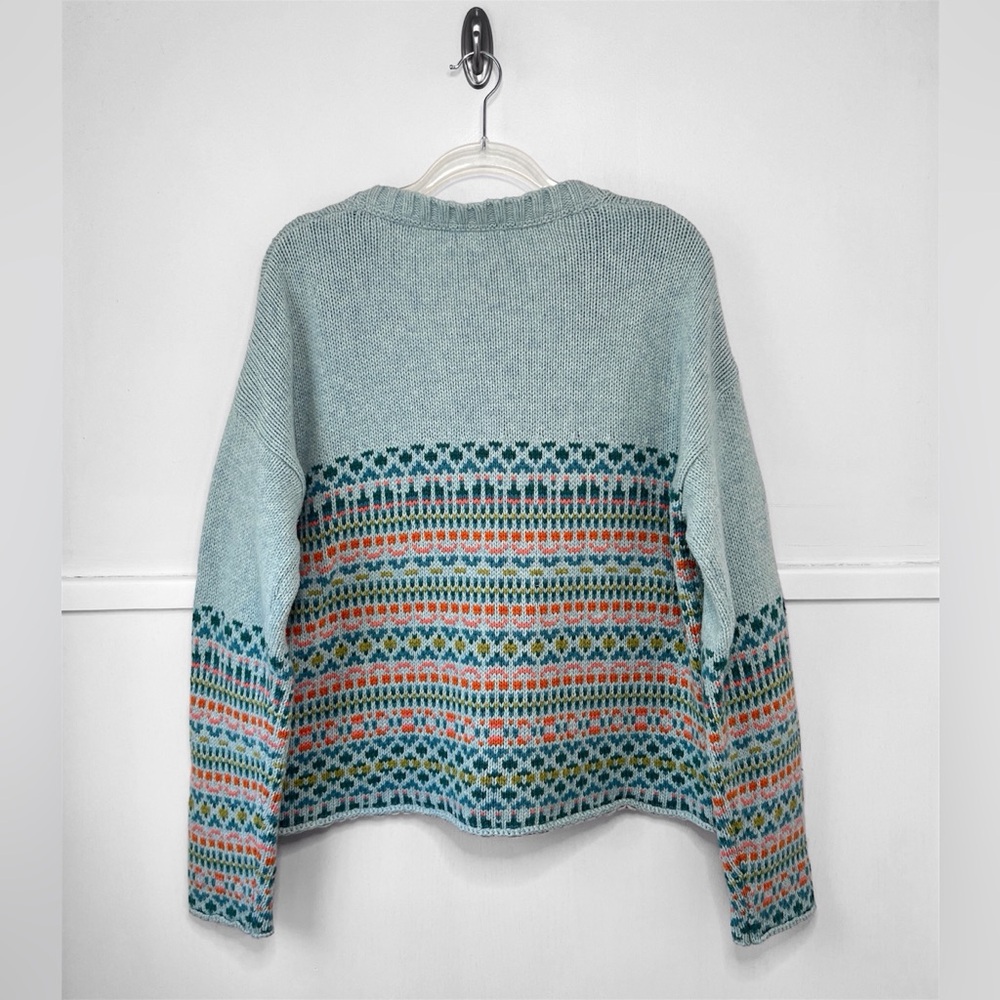 Sundance Molly Fair Isle Merino Wool Blend V-Neck Cardigan Sweater in Blue Multi - Picture 8 of 9
